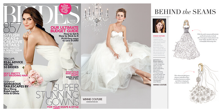 BRIDES magazine featured designer WINNIE CHLOMIN LEE“S latest bridal sketches and collection.